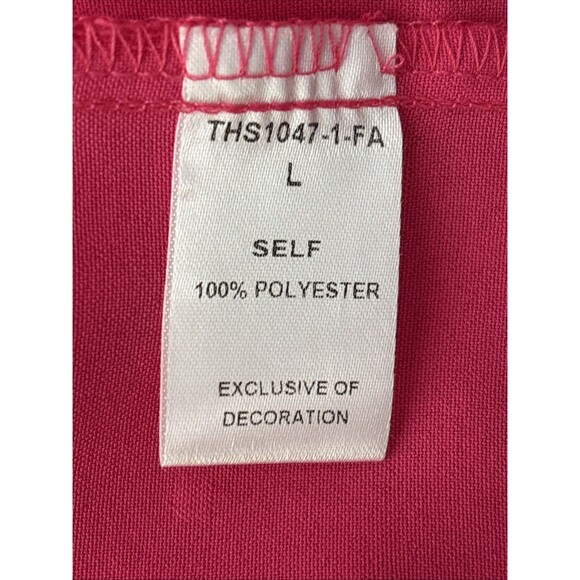 THML Woman’s Puff Sleeve Ruffle Neckline Pink Fuchsia Top Blouse Sz L - Picture 14 of 15